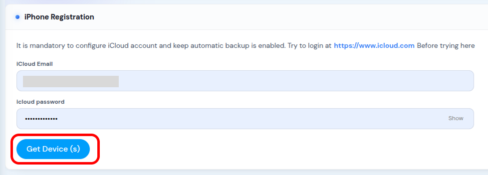 Enter the iCloud email and password
