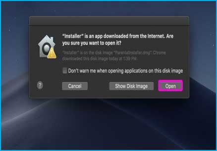 当 macOS 询问您是否要打开 "Installer" 时，请点击 "Open"。