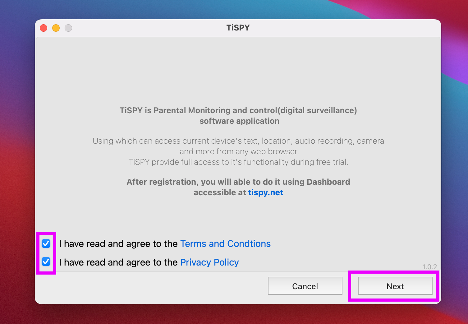 勾选 "I have read and agree to the Terms and Conditions"，然后点击 "Next"。