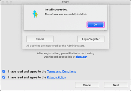 当您看到 "Install succeeded" 时，请点击 "Ok"。
