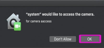 允许访问摄像头——点击 "OK"。（仅限 macOS 10.14 或更高版本。）