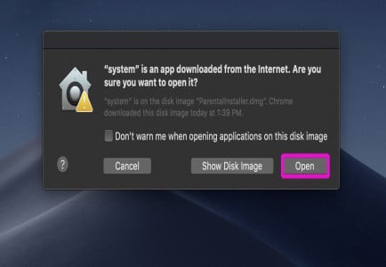 如果 macOS 询问 "system"，请点击 "Open" 继续。