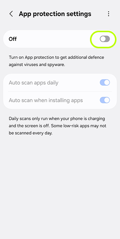 Deshabilitar antivirus para Samsung – TiSPY Android install guide (7/7)