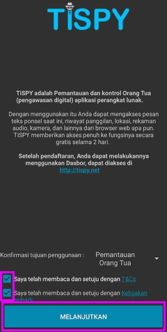 Daftar / Masuk dan Konfigurasikan TiSPY – TiSPY Android install guide (1/14)