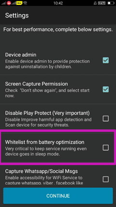 Check Whitelist from battery optimization