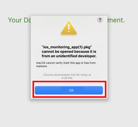ios monitoring app pkg cannot be opened