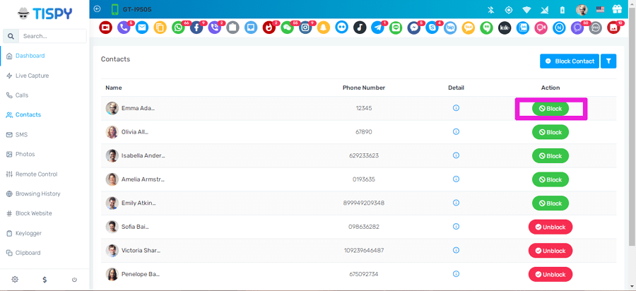 Contact block tracking