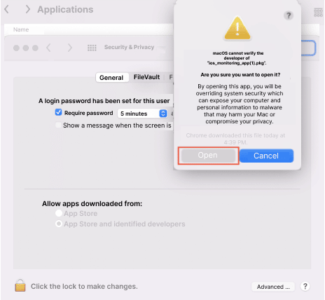 macOS cannot verify ios monitoring app