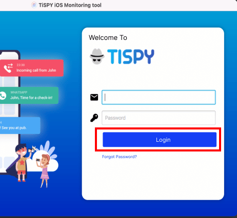 Log into TiSPY iOS Monitoring tool