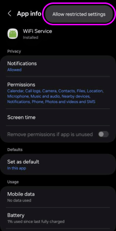 Allow restricted settings ok