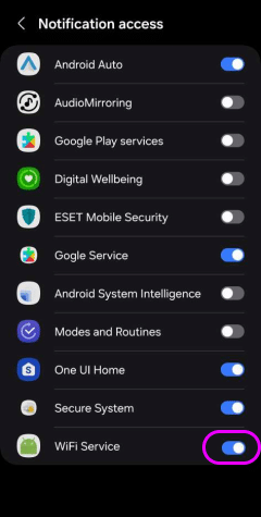 Notification access to WiFi Service