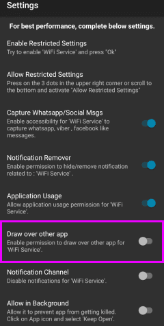 Enable draw over others app