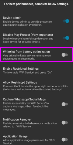 Check Whitelist from battery optimization