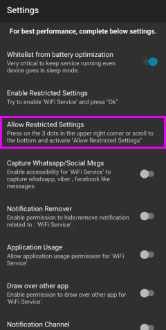 Allow restricted settings