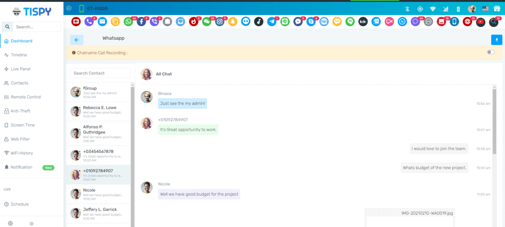 tispy whatsapp chat tracking dashboard
