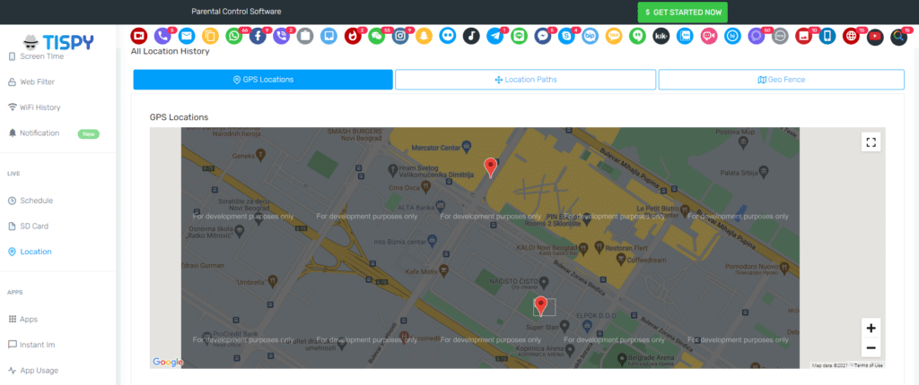 tispy gps location dashboard