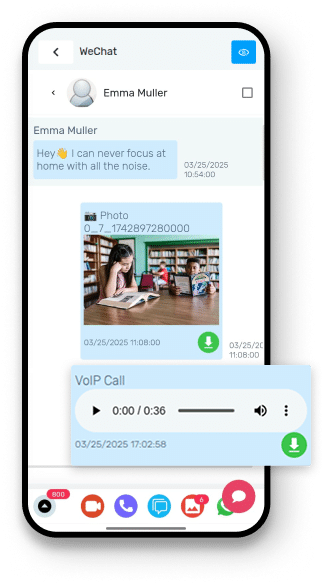 Call and media monitoring app for WeChat