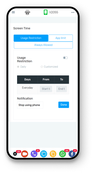 Screen time limits and down time